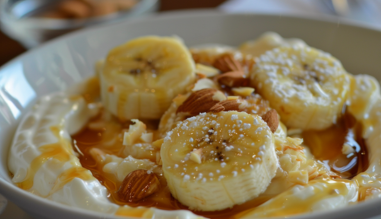 banane caramélisé yaourt amandes