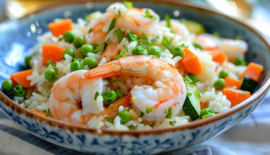 riz thai aux crevettes et légumes