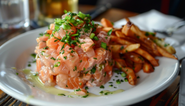 tartare de saumon et frites