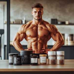 homme musclé avec plusieurs whey